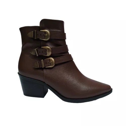 Bota Feminina Debora Cholet Fivelas Mogno