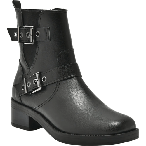 Bota Via Marte Salto Grosso Fivela Cano Curto Feminina Preto