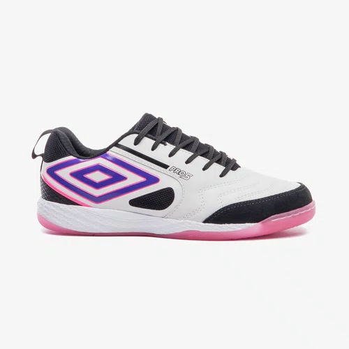 Chuteira Futsal Umbro Pro 5 Bump Branco Preto e Rosa 