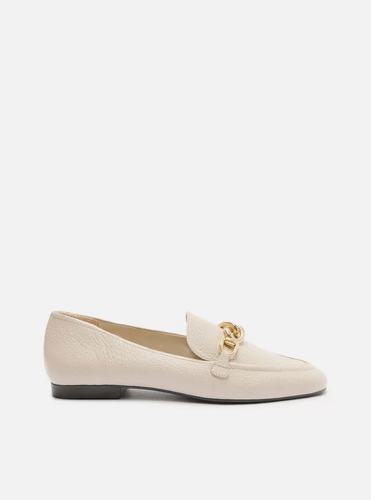 Mocassim Arezzo Couro Bridão Metal Textura Branco