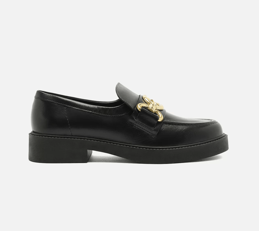 Mocassim Feminino Arezzo Couro Bridão Metálico Maxi Preto