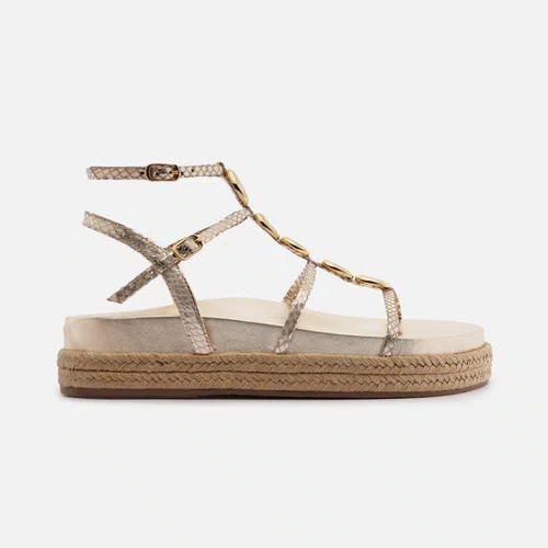 Sandália Feminina Arezzo Papete Dourada Skin Búzios Lenny Niemeyer