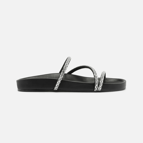 Sandália Papete Feminina Arezzo Strass Preto