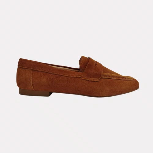 Sapato Feminino Loafer Lizi e Lizi Camurça Caramelo