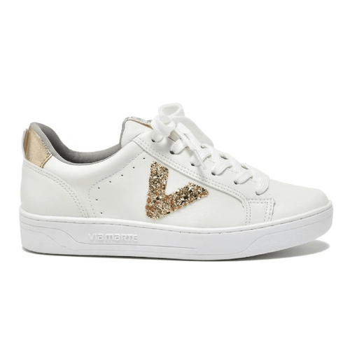 Tenis Feminino Via Marte Branco Dourado