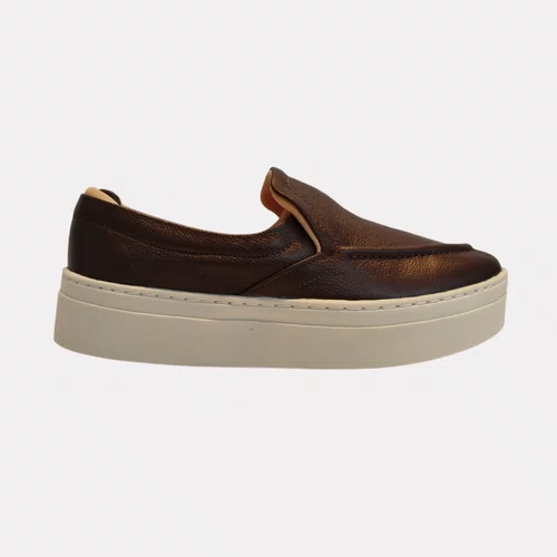 Tênis Slip On Feminino Lizi e Lizi Couro Marrom