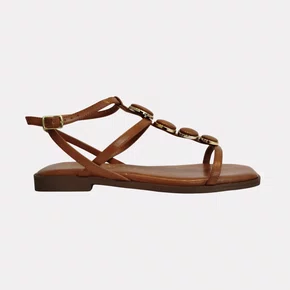 Sandália Feminina Debora Cholet Rasteira Botões Caramelo