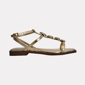 Sandália Feminina Debora Cholet Rasteira Botões Chapagne