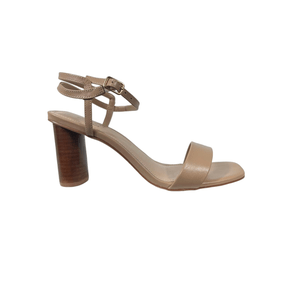 Sandália Feminina Solis Brasil Couro Salto Bloco Nude