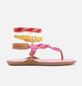 Sandália Rasteira Feminina Arezzo Couro Rosa