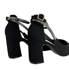 Sapato Scarpin Feminino Bebecê Salto Bloco Detalhe Strass Preto