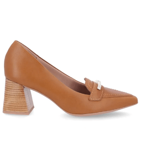 Sapato Scarpin Feminino Usaflex Couro Salto Bloco Casual Marrom