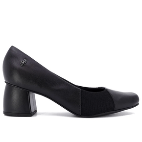 Scarpin Feminino Usaflex Couro Salto Bloco Preto