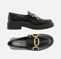 Mocassim Feminino Arezzo Couro Bridão Metálico Maxi Preto