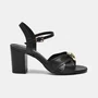 Sandália Feminina Via Marte Couro Preto detalhe Dourado
