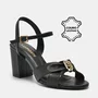 Sandália Feminina Via Marte Couro Preto detalhe Dourado