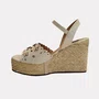 Sandália Feminina Villarosa Anabela Palha e Flores Off White