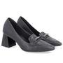 Sapato Scarpin Feminino Usaflex Couro Salto Bloco Casual Preto